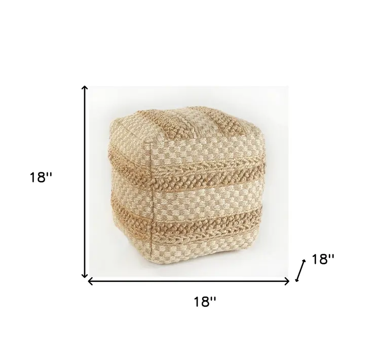 18" Tan Striped Pouf Ottoman
