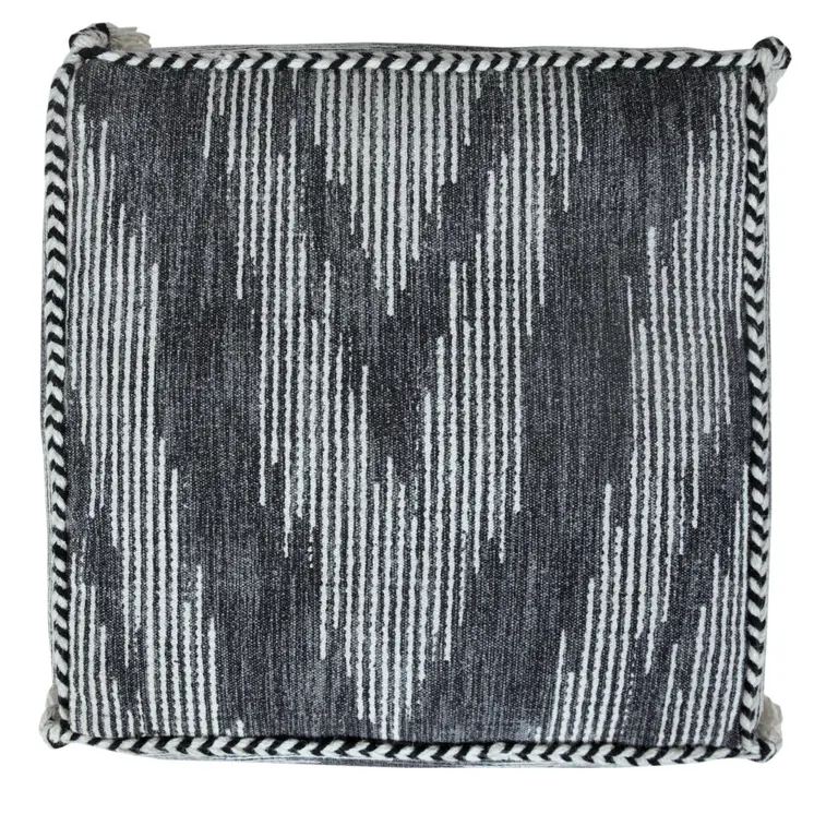 18" Gray Cotton Striped Pouf Ottoman