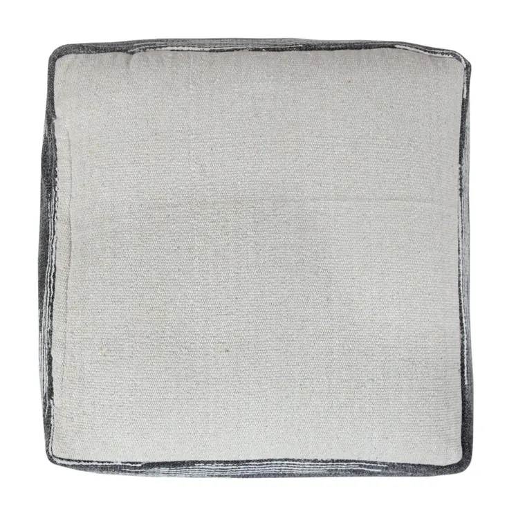 18" Gray Cotton Striped Pouf Ottoman