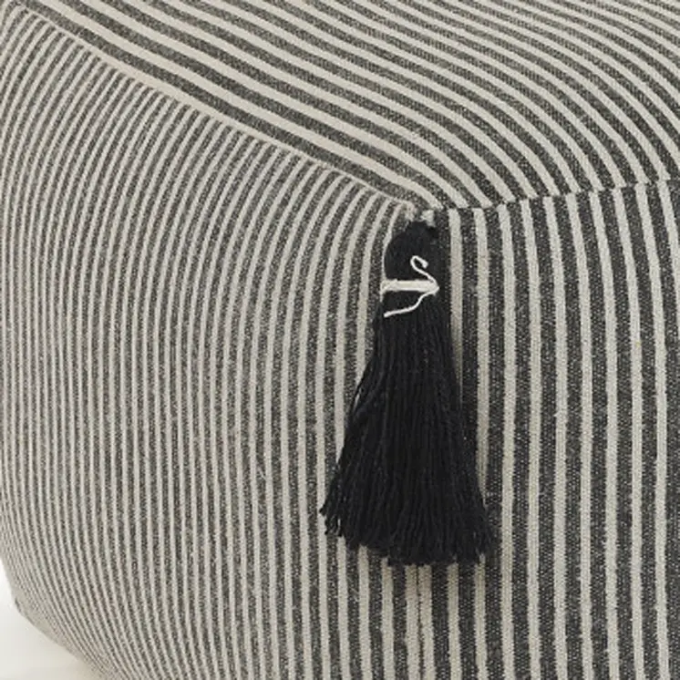 18" Gray Cotton Striped Pouf Ottoman
