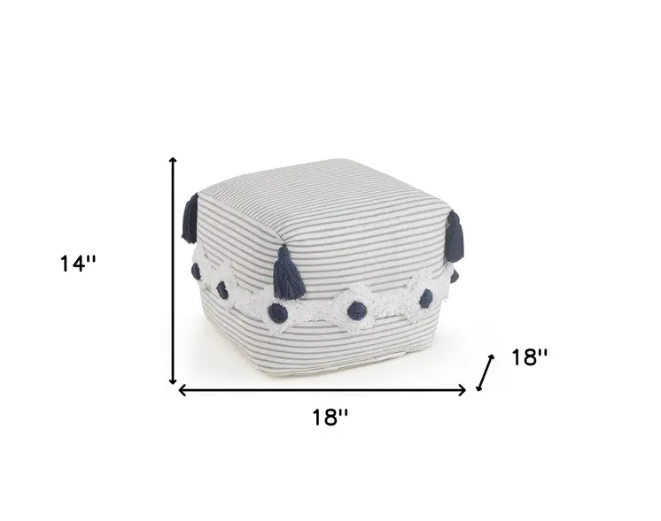 18" Gray Cotton Striped Pouf Ottoman