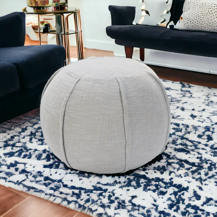 18" Gray Cotton Round Patchwork Pouf Ottoman