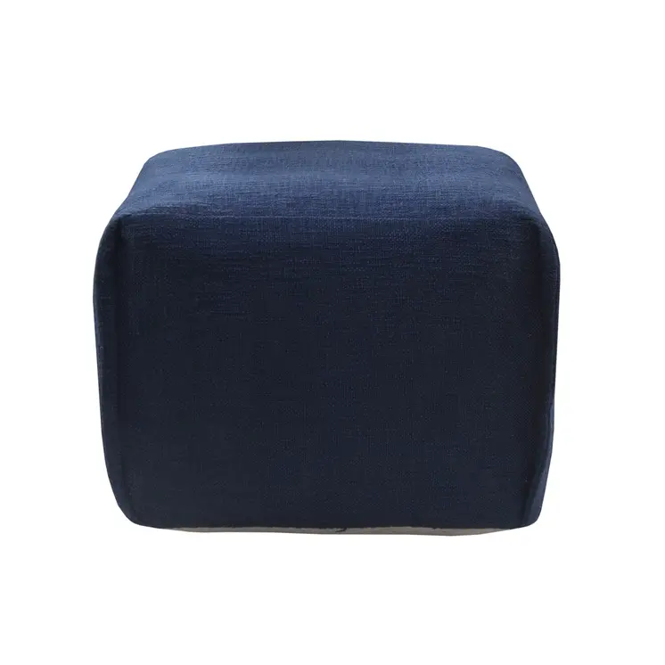 18" Blue Cotton Patchwork Pouf Ottoman