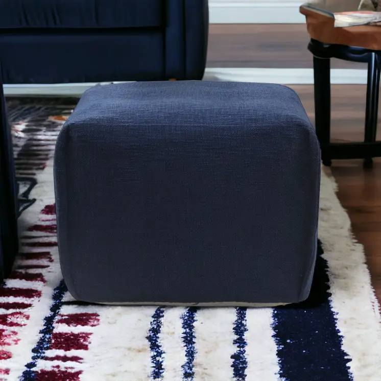18" Blue Cotton Patchwork Pouf Ottoman