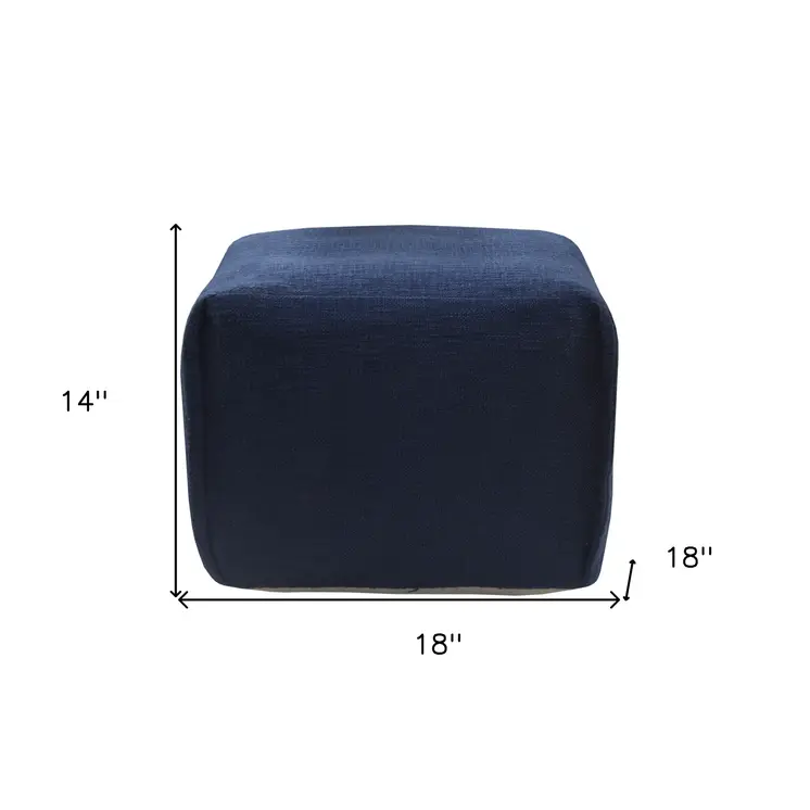 18" Blue Cotton Patchwork Pouf Ottoman