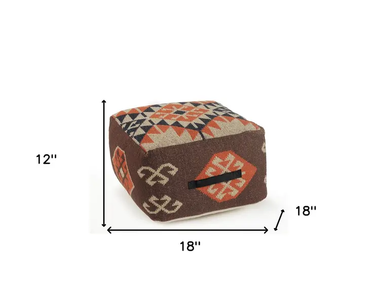 18" Brown Tribal Pouf Ottoman