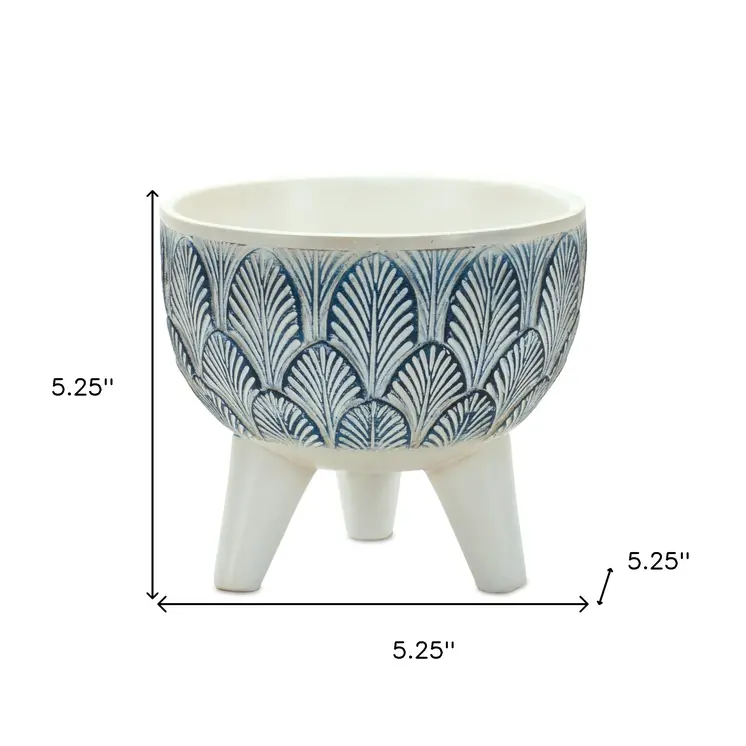Set of Two Blue And White Polyresin Geometric Pot Planters