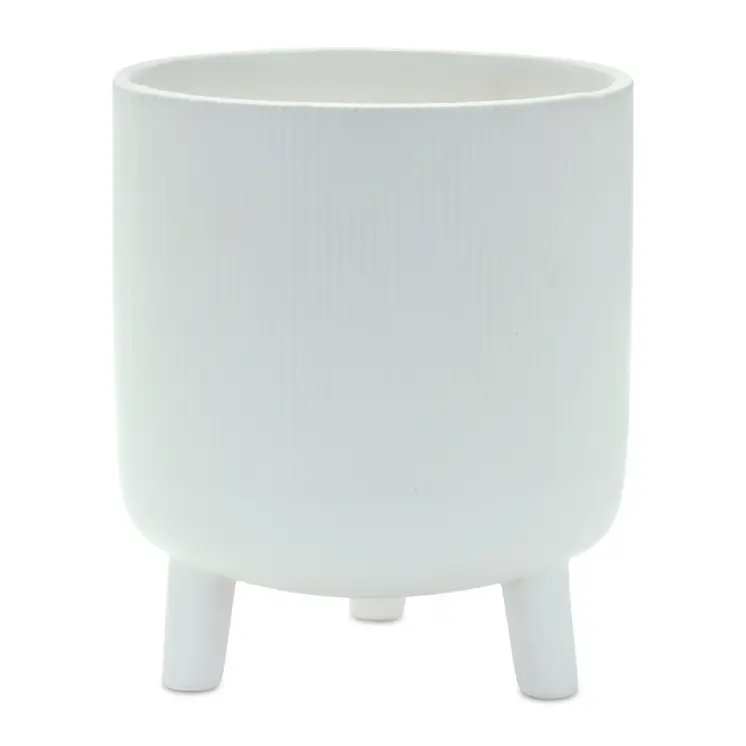 White Ceramic 7 Ounce Striped Footed Pot Planter
