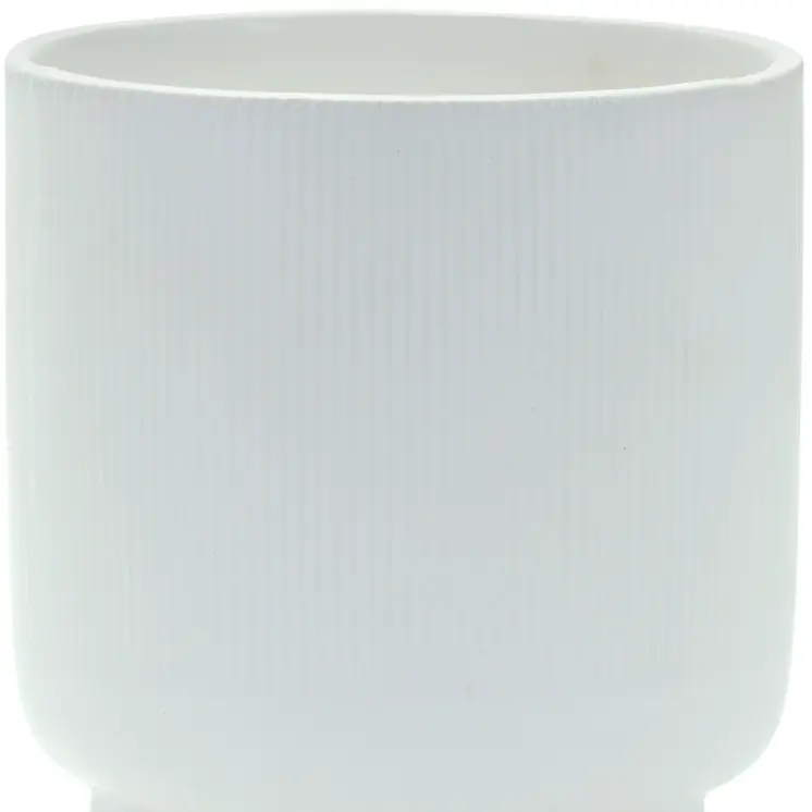 White Ceramic 7 Ounce Striped Footed Pot Planter