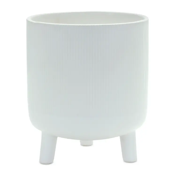 White Ceramic 7 Ounce Striped Footed Pot Planter