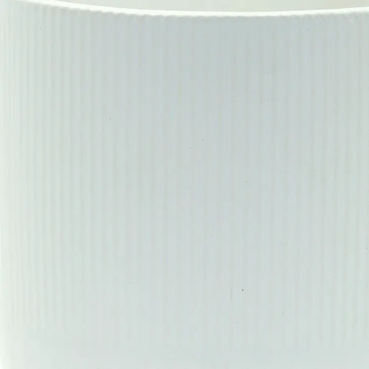 Set of Two White Ceramic Striped Footed Pot Planters