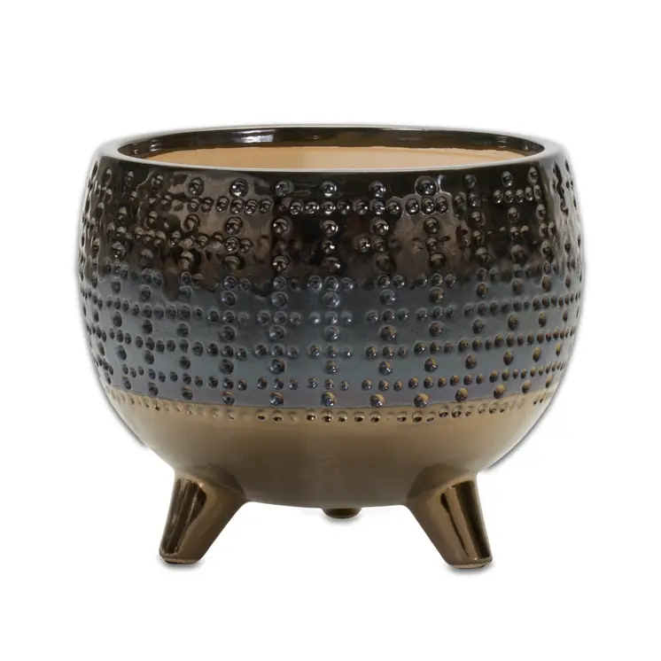 Antiqued Bronze And Pewter Clay 7 Ounce Geometric Pot Planter
