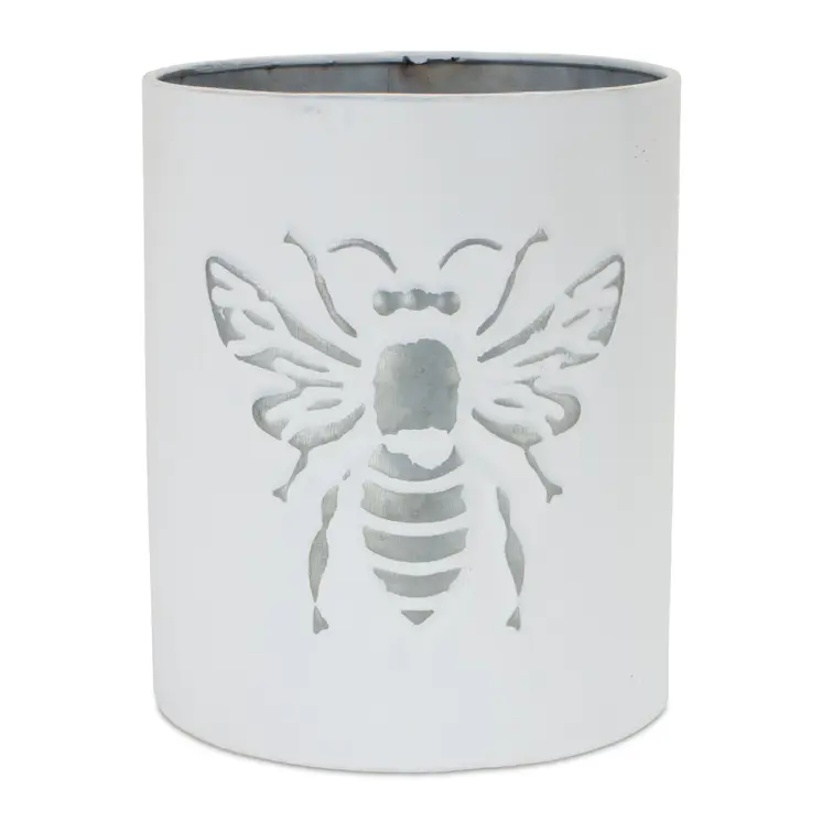 Set of Three 7" White Metal Round Pot Planter