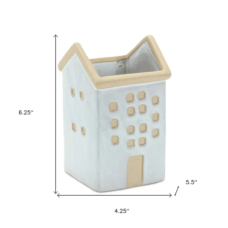 Set of Three White And Natural House Trio Pot Planters