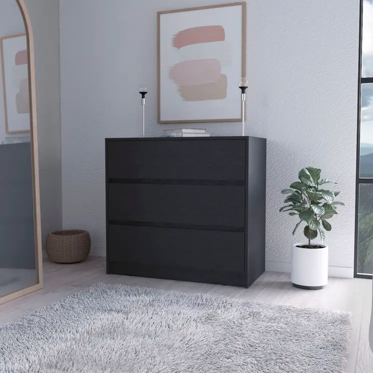 33" Black Three Drawer Dresser
