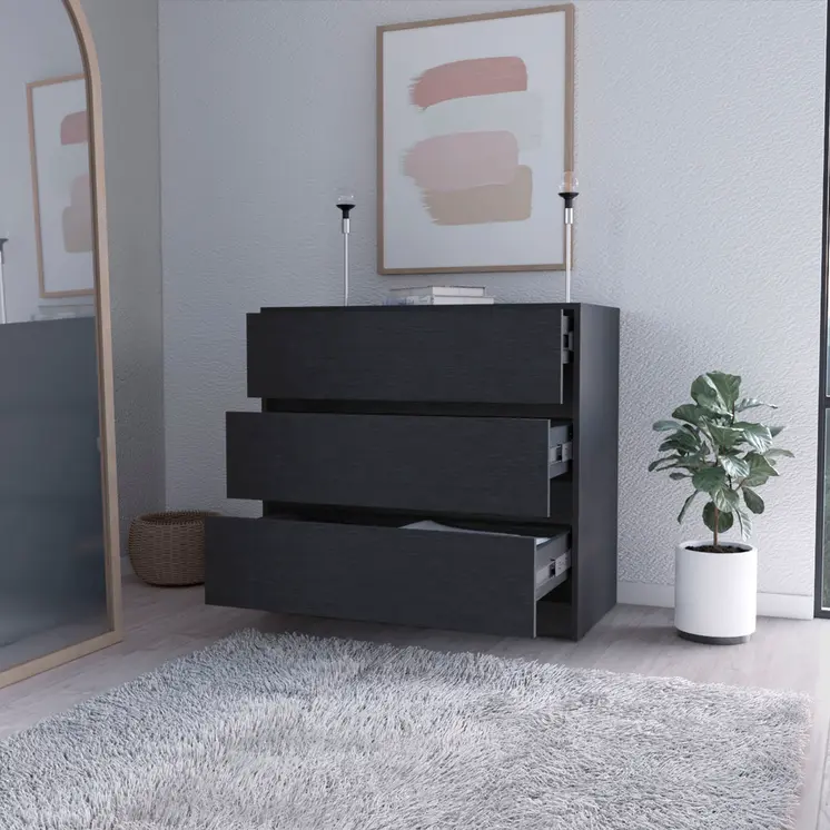 33" Black Three Drawer Dresser