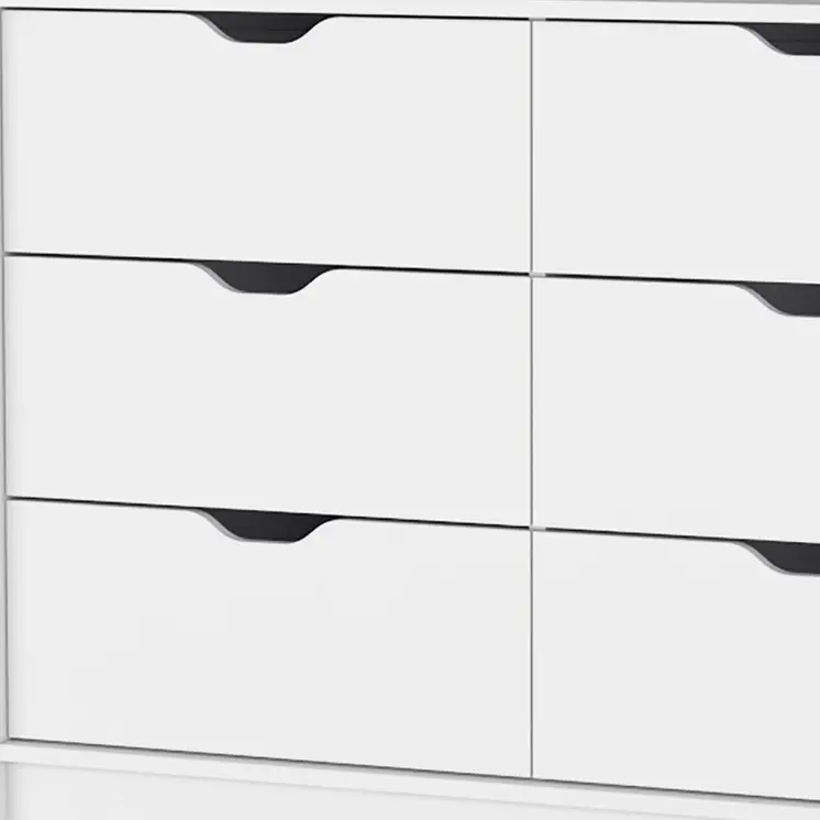 42" White Six Drawer Dresser