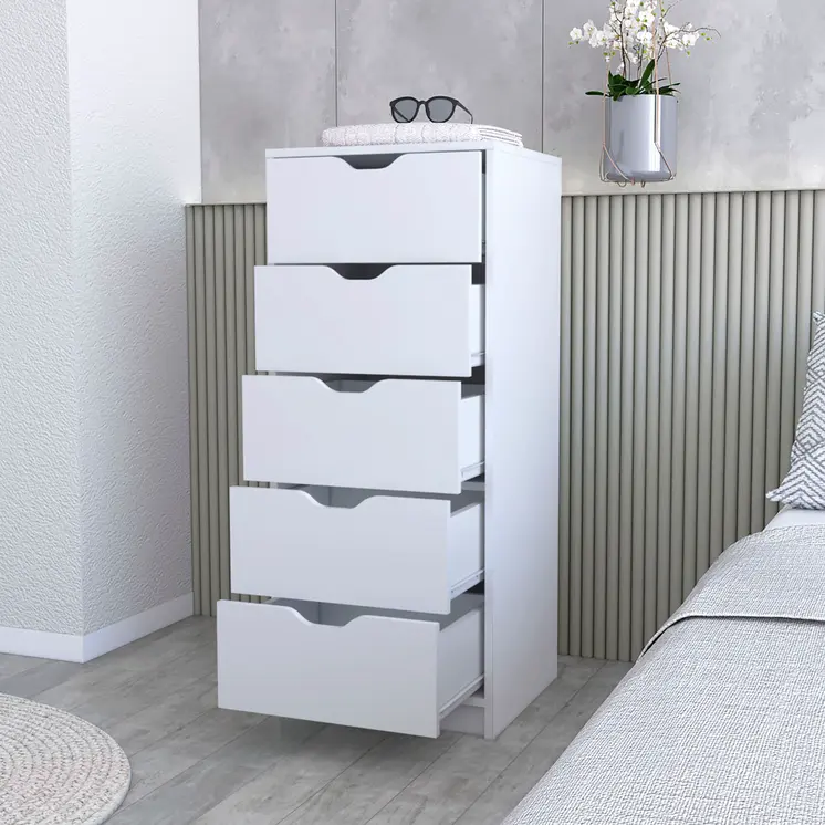 18" White Five Drawer Dresser