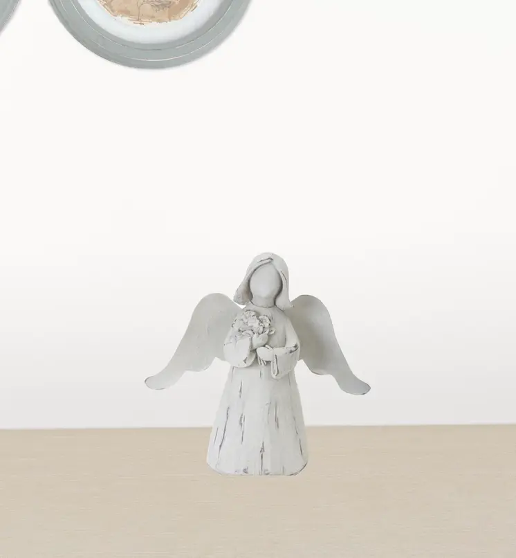 Set of Six 6" White Washed Polyresin Angel Figurine Tabletop Sculpture