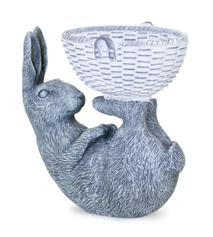 7" Gray And White Polyresin Rabbit Statue Tabletop Sculpture