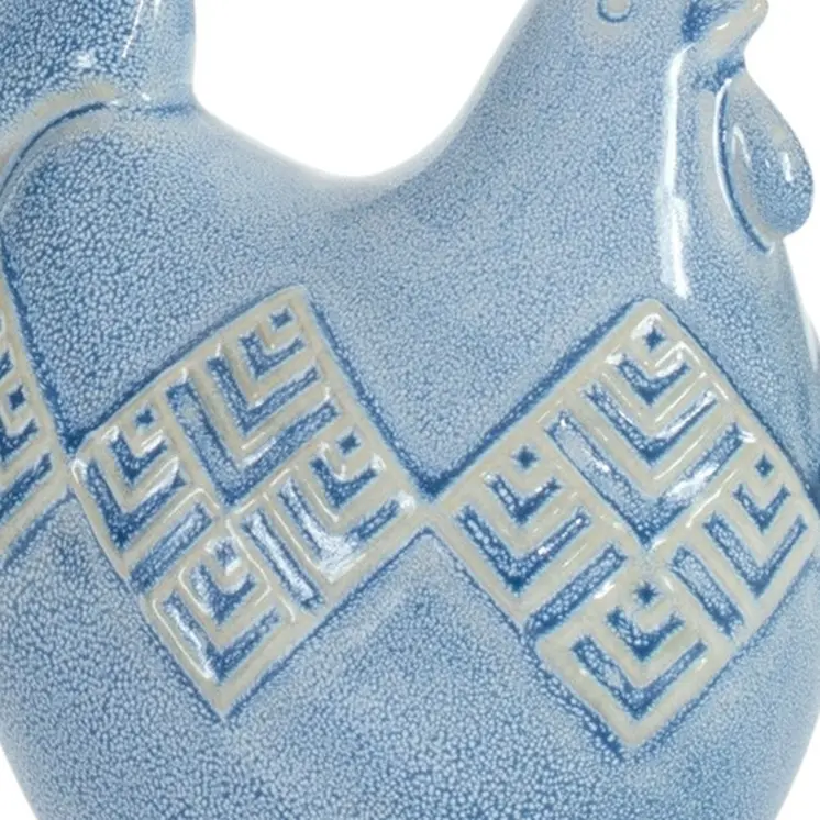 Set of Two Blue Ceramic Chicken Figurines