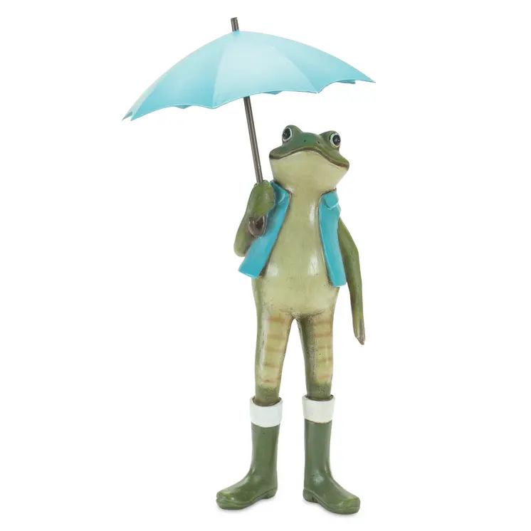 Set of Two 11" Blue And Green Cement Frog Statue Tabletop Sculpture