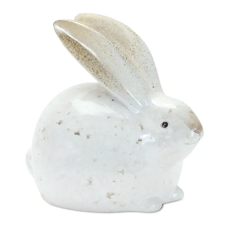 Set of Four White And Brown Terracotta Rabbit Figurines