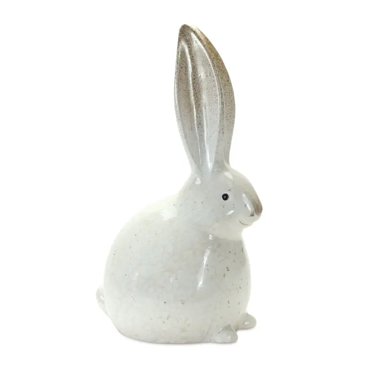 Set of Two White And Brown Terracotta Rabbit Figurines