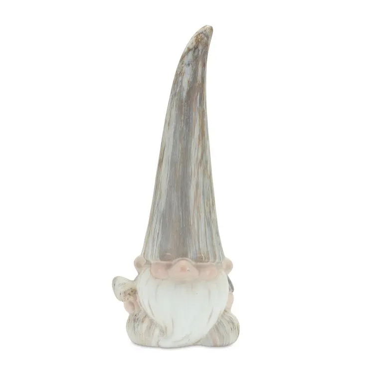 Set of Two Gray and Beige Terracotta Fairy Christmas Standing Gnome Tabletop Sculpture