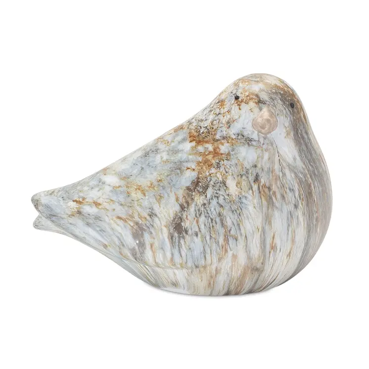 Set of Two Brown Blue And Ivory Faux Marble Bird Figurines