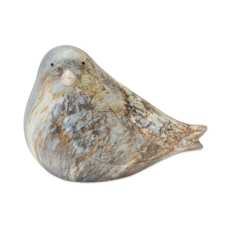 Set of Two Brown Blue And Ivory Faux Marble Bird Figurines