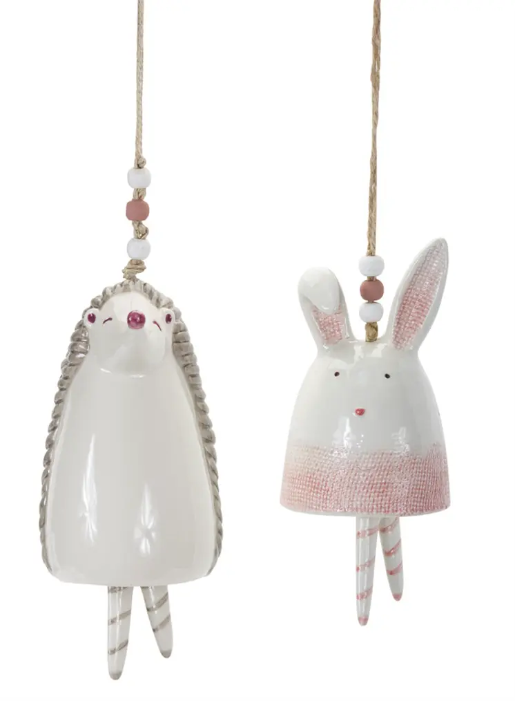 Set of Four 7" Pink And White Resin Hedgehog Model Bell Tabletop Sculpture