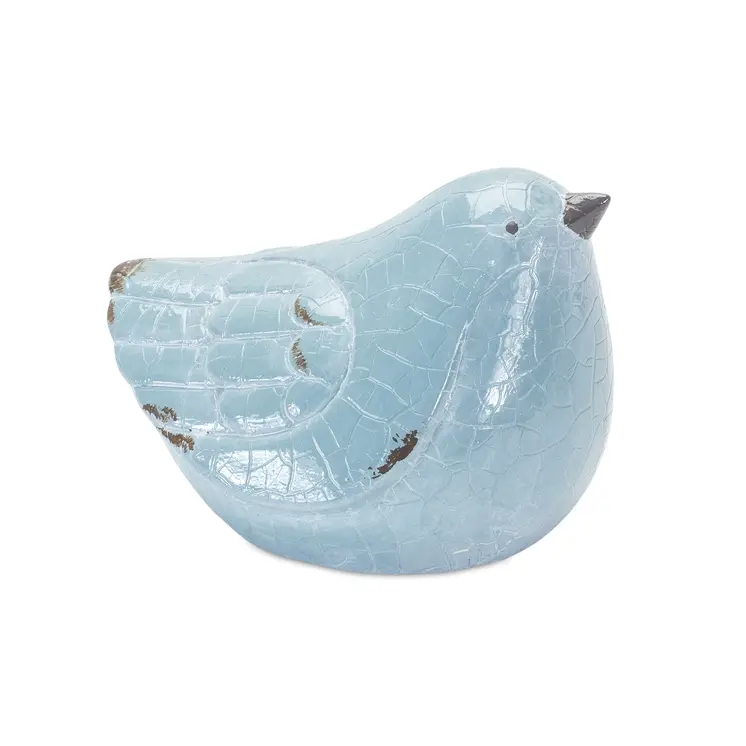 Set of Four Blue Terracotta Bird Figurines