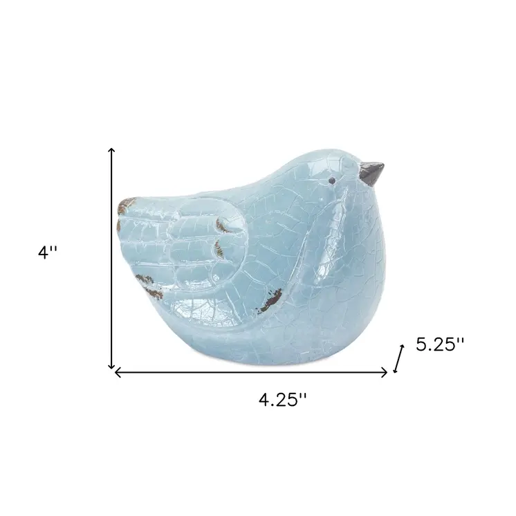 Set of Four Blue Terracotta Bird Figurines