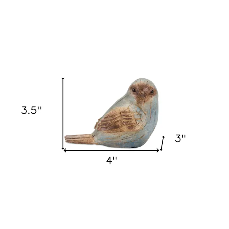 Set of Six 3" Blue And Brown Polyresin Bird Figurine Tabletop Sculpture