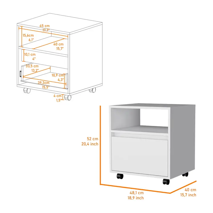 21" White Wood One Drawer Nightstand with Integrated Tech