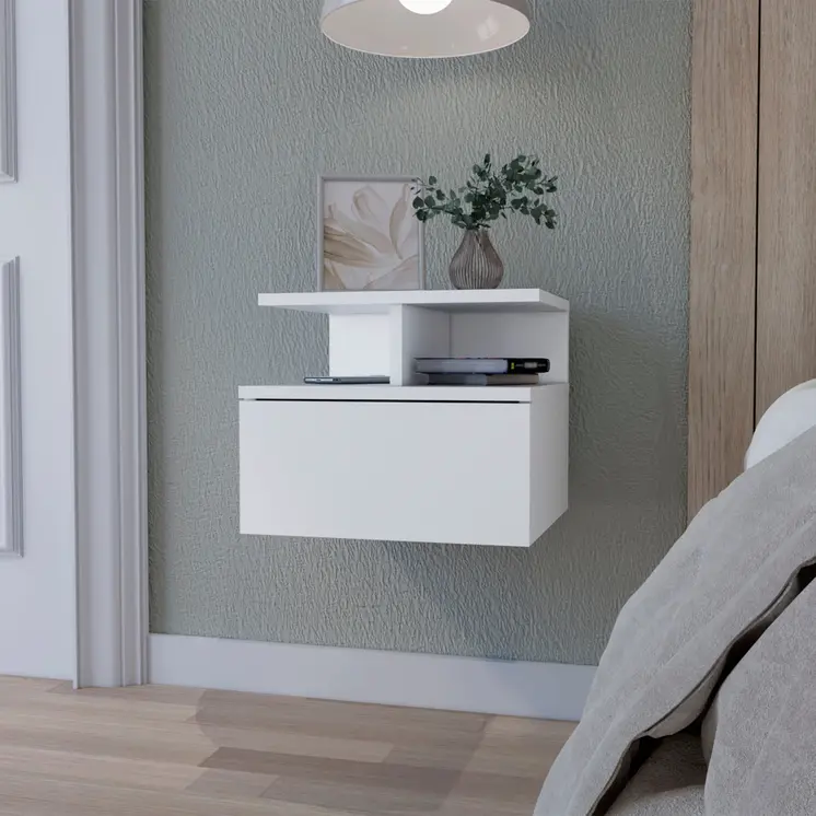12" Wood One Drawer Floating Nightstand