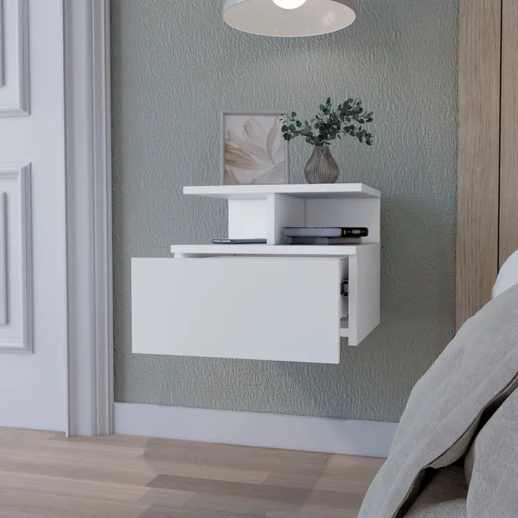 12" Wood One Drawer Floating Nightstand