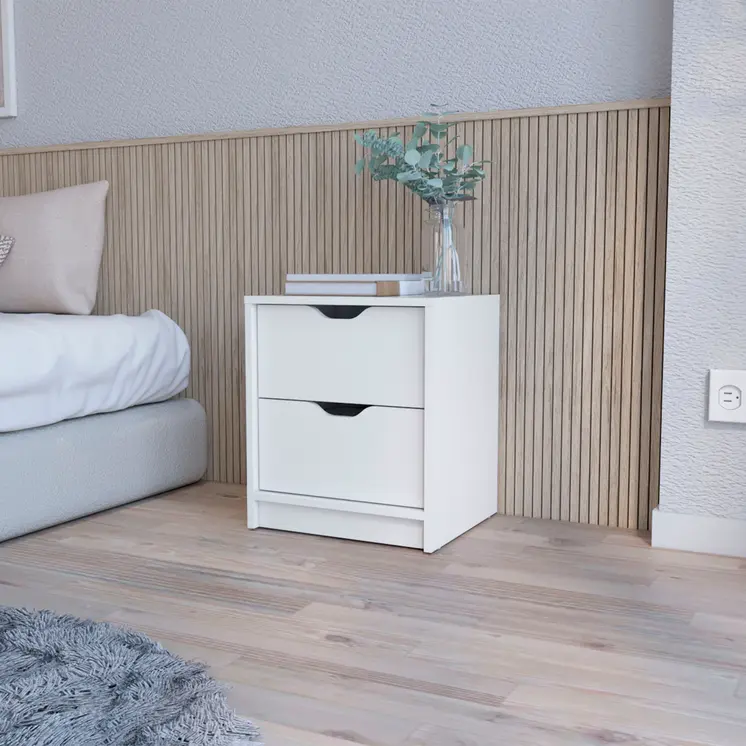19" White Wood Two Drawer Nightstand with Integrated Tech