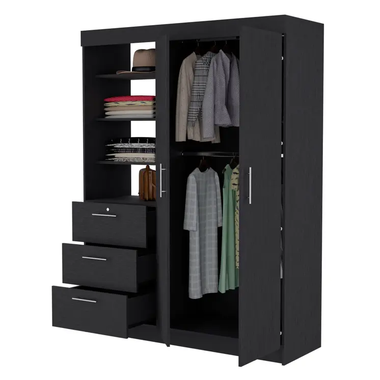 59" Black Accent Cabinet Soft Close With Three Shelves And One Drawer