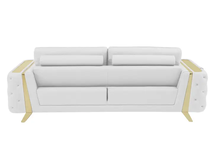 Three Piece Indoor White Italian Leather Six Person Seating Set