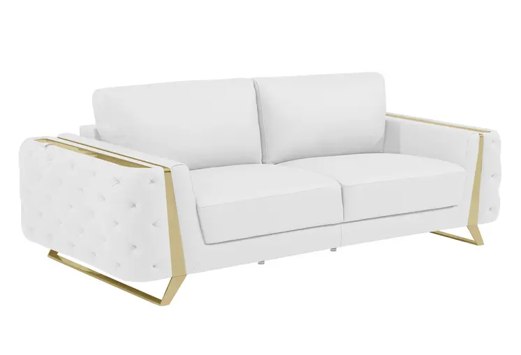 Two Piece Indoor White Italian Leather Five Person Seating Set