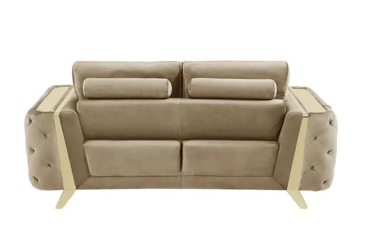 Three Piece Indoor Beige Velvet Six Person Seating Set