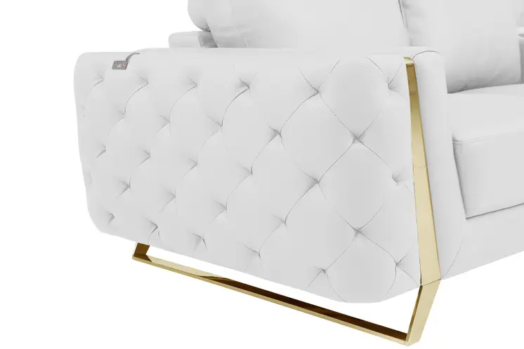 72" White And Gold Genuine Leather Loveseat