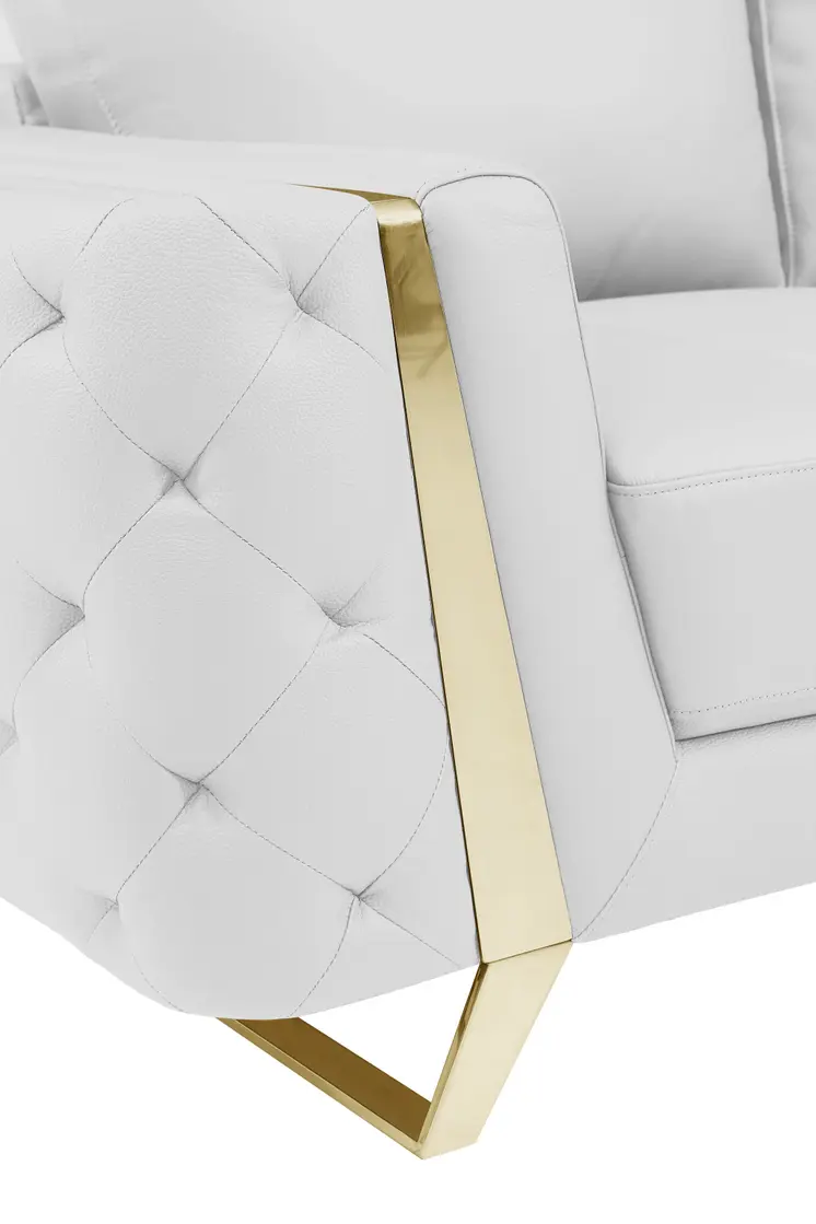 72" White And Gold Genuine Leather Loveseat