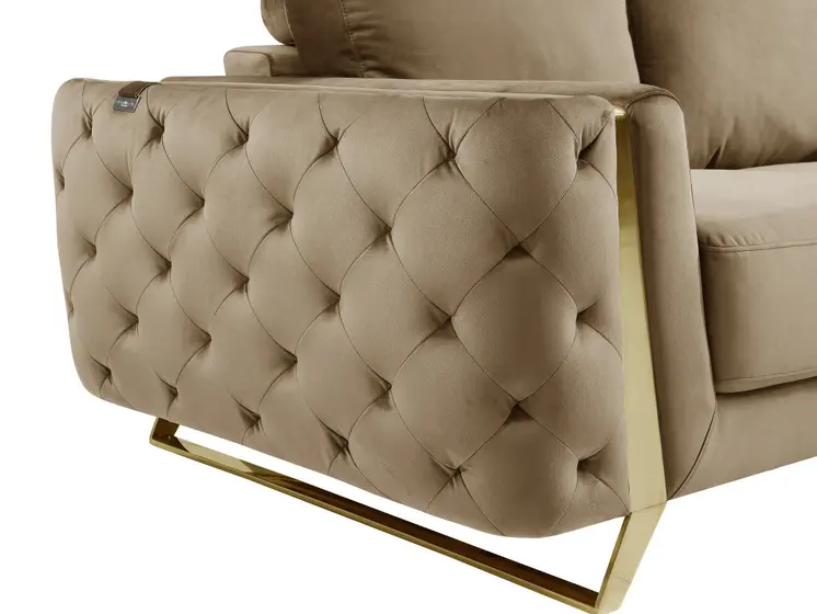 50" Beige And Gold Velvet Tufted Club Chair