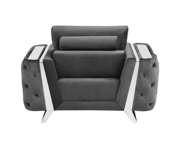 50" Dark Gray And Silver Velvet Tufted Club Chair