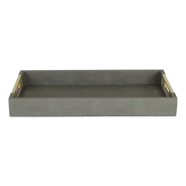 16" Gray Wood Faux Shagreen Serving Tray With Handles