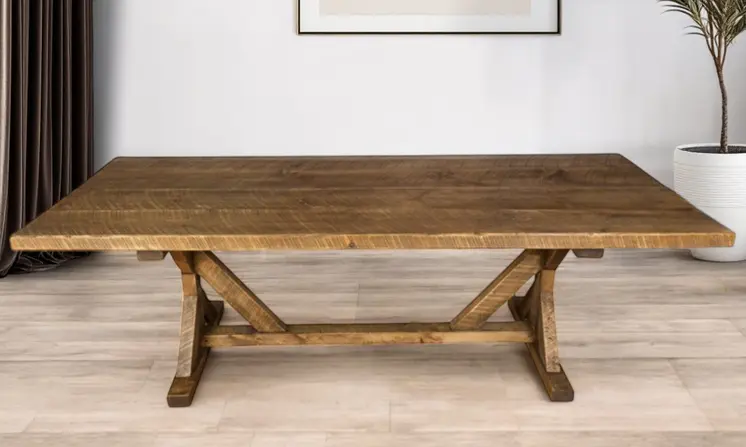 96" Brown Reclaimed Wood Trestle Base Dining Table