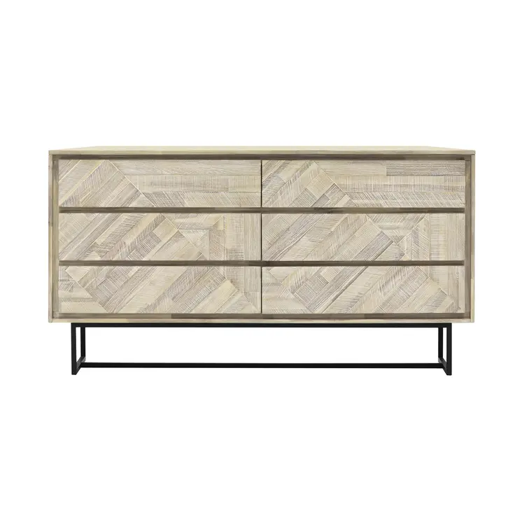 61" Natural Solid Wood Six Drawer Double Dresser